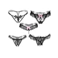 thumbnail image 1 of [Paquete de 5] Tangas y tangas de encaje sexys para mujer: bragas transparentes y diminutas con ribete de encaje negro para momentos íntimos y uso cómodo, 1 of 5