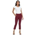 thumbnail image 6 of HDE Pull On Capri Pants For Women with Pockets Elastic Waist Cropped Pants Burgundy L, 6 of 6