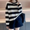 thumbnail image 4 of Suéteres de cuello redondo de manga larga con rayas y retazos para mujer, moda de otoño e invierno, suéteres coreanos que combinan con todo, tops de tendencia, 4 of 5