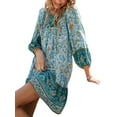 thumbnail image 5 of Taoocy Women Casual Floral Print Dresses Summer Boho V Neck Long Sleeve Flowy Loose Mini Dress, 5 of 7