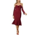 thumbnail image 2 of INSPIRE CHIC Off Shoulder Bodycon Dress for Women's Mesh Sleeves Mermaid Hem Dresses XS Red, 2 of 6