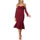 thumbnail image 2 of Vestido Bodycon de Hombros Descubiertos INSPIRE CHIC para Mujeres con Mangas de Malla y Dobladillo de Sirena Rojo S, 2 of 6