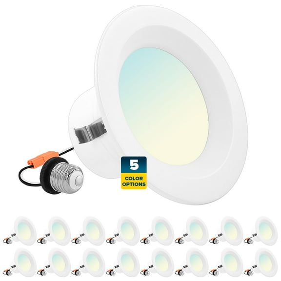 Sunperian 4 inch Recessed Lighting LED Can Light, 5 Color Options, 10W=60W, 750 Lumens, Dimmable, Wet Rated, IC Rated 16-Pack