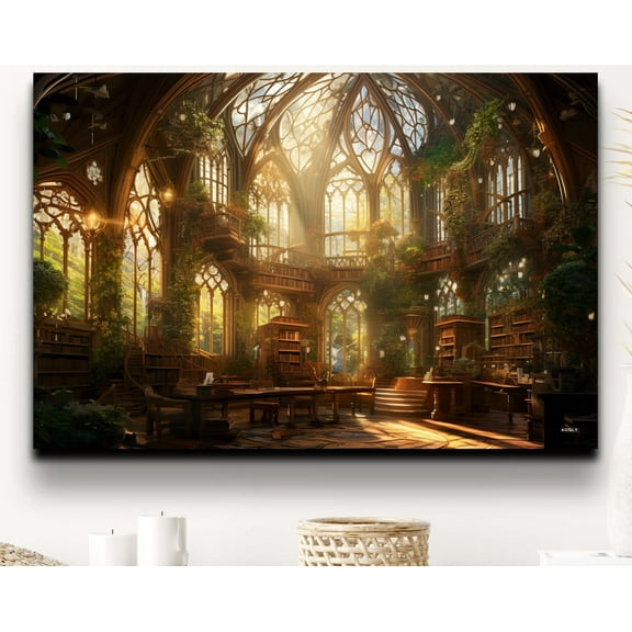 Velto Mystical Library Canvas Art Enchanted Vintage Inspired Book Room Illustration Magical Rustic Wall Decor, SIZE 8x10 INCLUDE Pine Wood Frame 1.25-Inch
