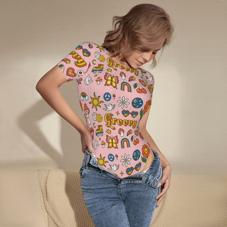 Haiem Retro 70s Hippie Women's Crew Neck Short Sleeve Haiem Retro 70s Hippie Women's Crew Neck Short Sleeve