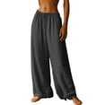 thumbnail image 2 of Costeam Womens Solid Loose Straight Leg Pants Full Elastic Drawstring High Waist Pocket Free Minimalist Lightweight Wrinkle Friendly Full Length Casual Everyday Trousers, 2 of 8