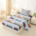 thumbnail image 2 of Castle Fairy Cartoon Vintage Train Twin Sheet Sets 3pcs for Kids, Colorful Locomotive Bedding for Bedroom, Blue Red Green, 2 of 6