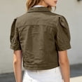 thumbnail image 5 of Miaoju Women's Summer Short Sleeve Crop Denim Trucker Jacket Jean Coat Tops, Khaki L, 5 of 7