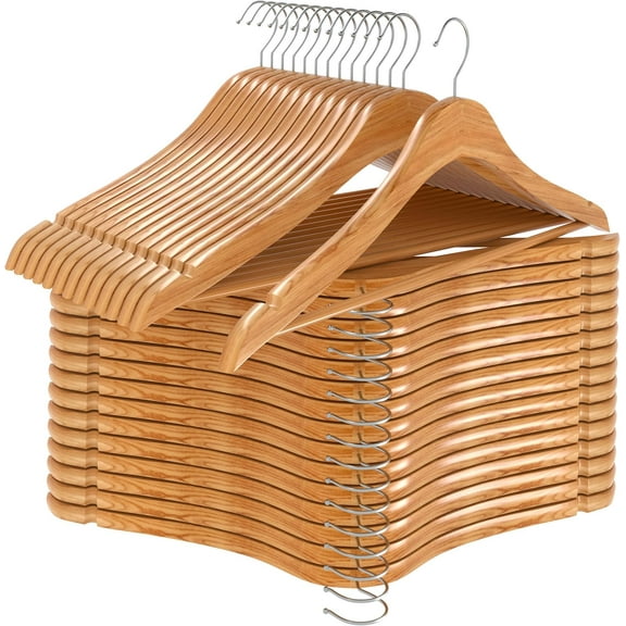 Premium Wooden Hangers 30 Pack - Heavy Duty & Durable Coat Hanger - Wood Hanger with 360-Degree Rotatable Hook - Clothes Hangers with Non-Slip Shoulder Notches For Shirts & Coats (Natural)