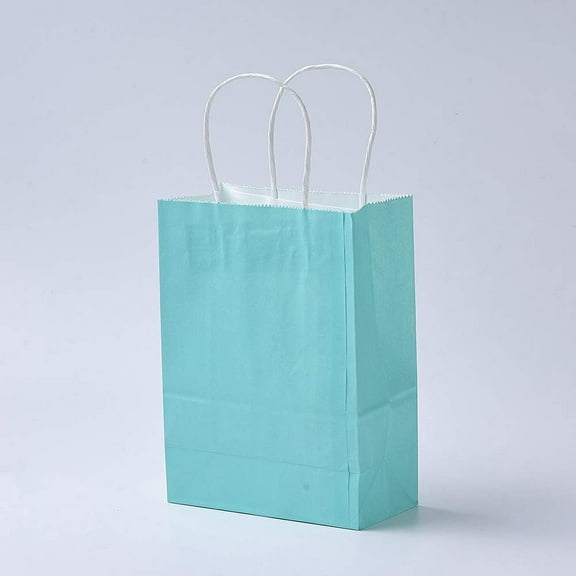 10 Pcs Pure Color Kraft Paper Bags Gift Bags Small Shopping Bag with Paper Twine Handles for Wedding Birthday Party Supplies(Cyan) diy