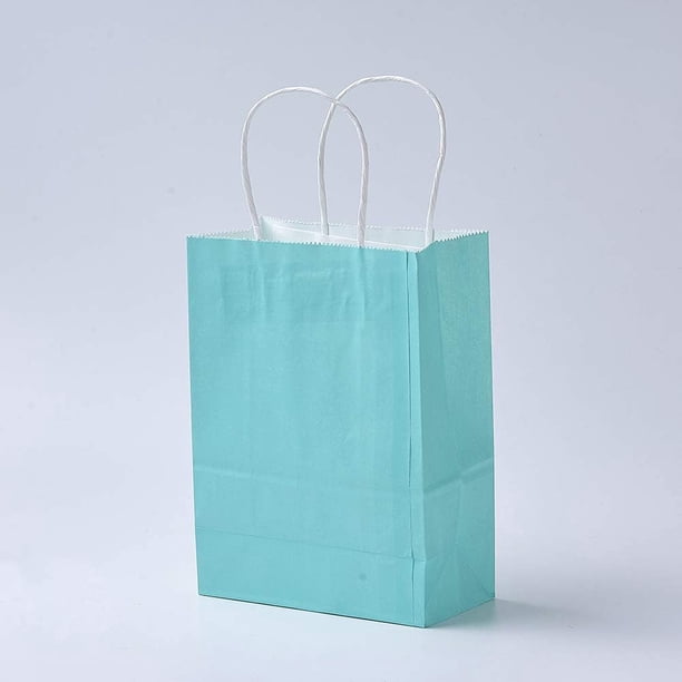 10 bolsas de papel kraft de color puro, bolsas de regalo, pequeñas bolsas de compras con asas de cordel para bodas, cumpleaños y fiestas (cian)