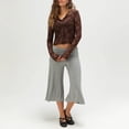 thumbnail image 5 of Womens Fold Over Gaucho Pants Culottes Low Rise Capris Foldover Flowy Going Out Flare Bottoms Wide Leg Capri Pants Gray XL, 5 of 8