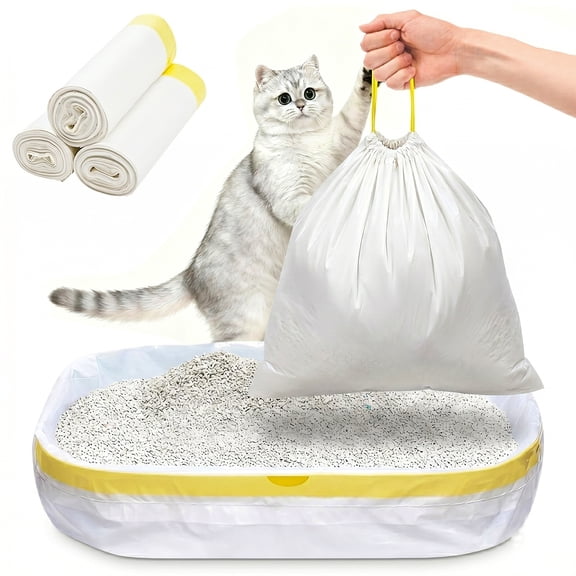 Jumbo Cat Litter Box Liners - 37x17.7 Inch Extra Thick Drawstring Bags for Litter Pan Cleaning and Odor Control,30 Pcs