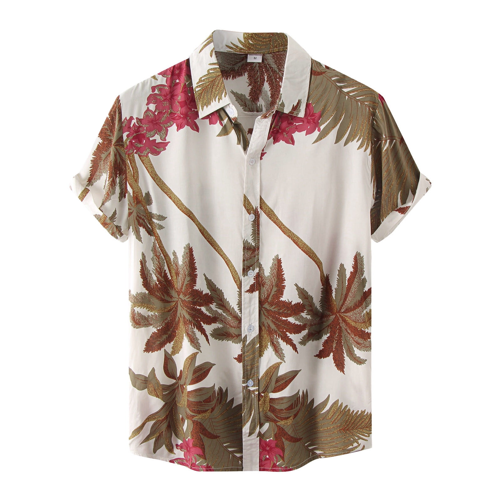 Mens Shirt Adult Male Casual Long Sleeve Men Summer Printed Turndown Casual Single Breasted Short Sleeve Shirts Clothes White 3XL