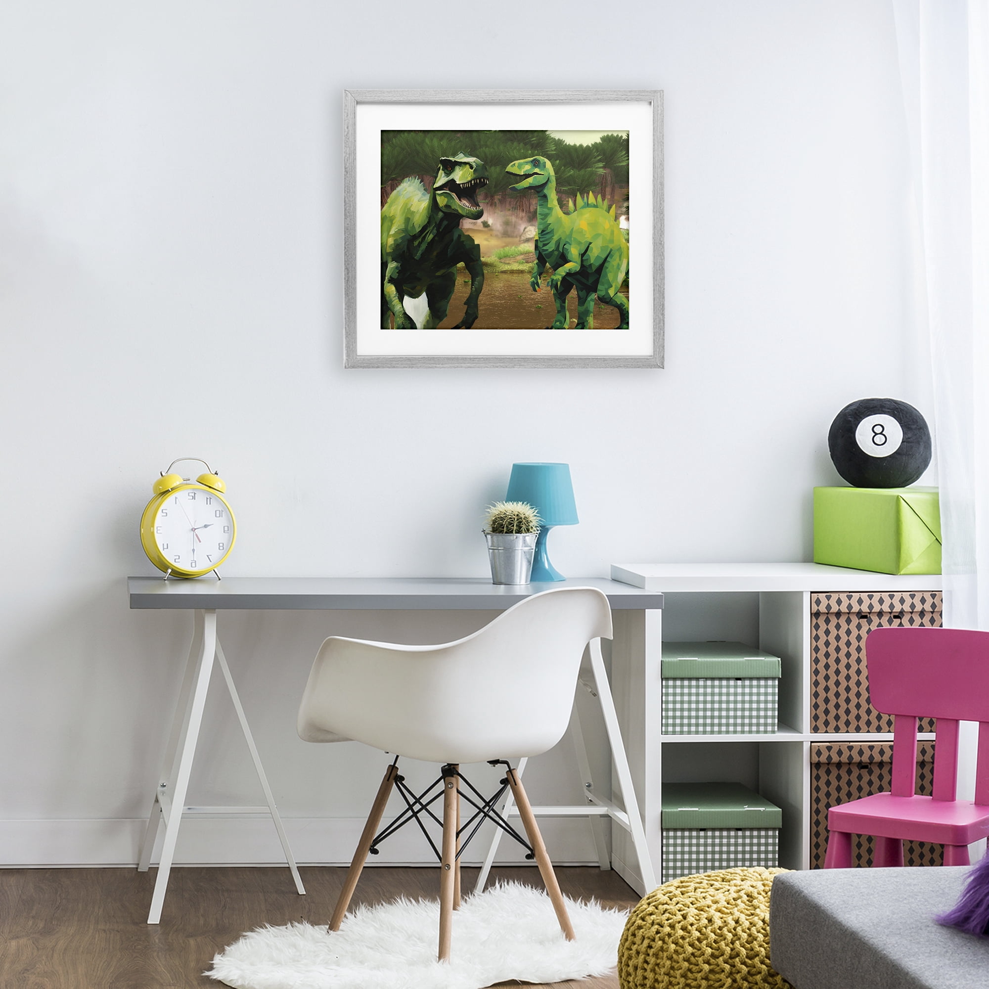 Stupell Industries Green Jungle Dinosaurs Gray Framed Print Under Glass, design by Jesse Keith