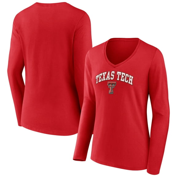Women's Red Texas Tech Red Raiders Campus V-Neck Long Sleeve T-Shirt