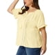 thumbnail image 2 of Plus Size Blouse for Women Self Tie Neck Lace Hollow Out Ruffle Short Sleeve Tops Yellow Cream 1X, 2 of 7