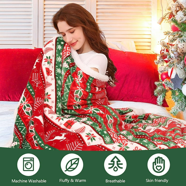 Inhand Xmas Snow Moose Fleece Sherpa Throw Reindeer Design Flannel Blanket 50X60 In. Green Walmart
