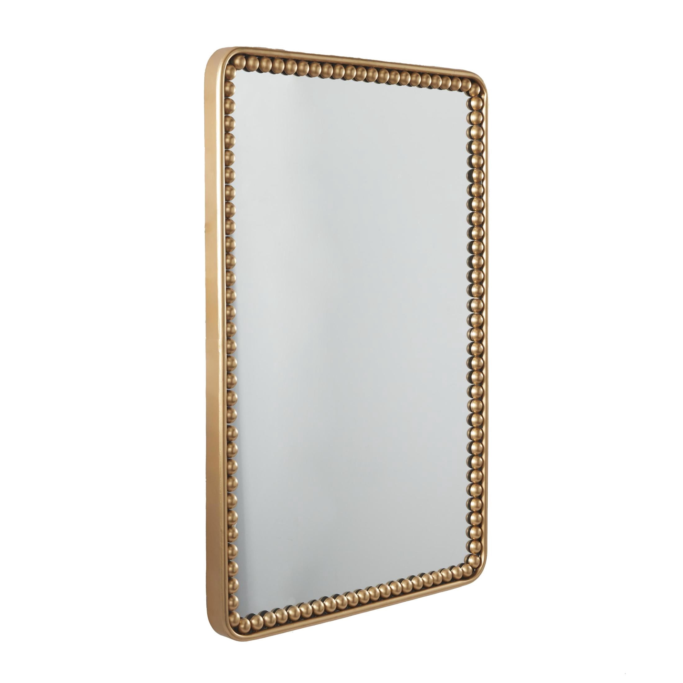 DecMode 24" x 36" Gold Rectangular Beaded Wall Mirror
