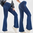 thumbnail image 4 of ZHOGXU Women's Jeans High Waist Solid Color Buttons Flare Stretchy Comfortable Denim Pants Trousers For Gym Casual Wear,Blue,Xl, 4 of 6