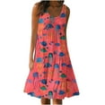 thumbnail image 2 of Uscallm Women Summer Plus Size Round Neck Sleeveless Boho Color Block Flowy Midi Dresses for Beach Casual Vacation Party Sundresses, Pink 3XL, 2 of 4