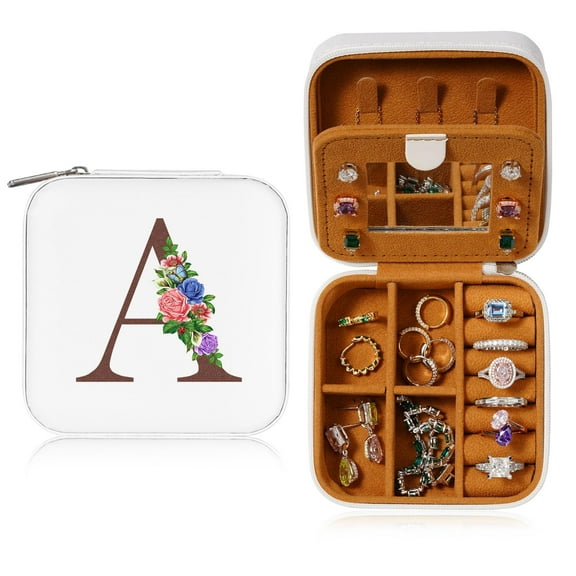TINGN Small Travel Jewelry Case, Personalized Initial Travel Jewelry Case Jewelry Boxes for Women Jewelry Organizer, Travel Essentials for Women