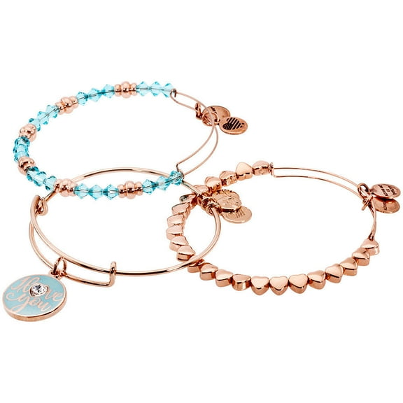 Alex And Ani I Love You Set Of 3 Shiny Rose Gold Bangle Bracelet A18SETCI02SR