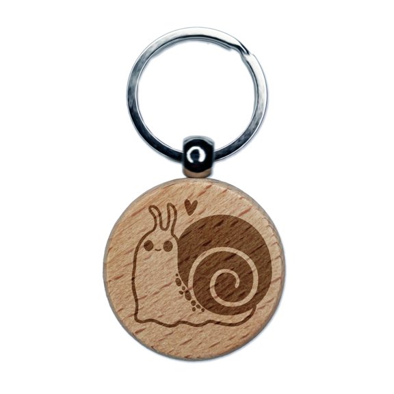 Happy Slow Kawaii Chibi Snail Round Keychain Charm Tag - Engraved Wood