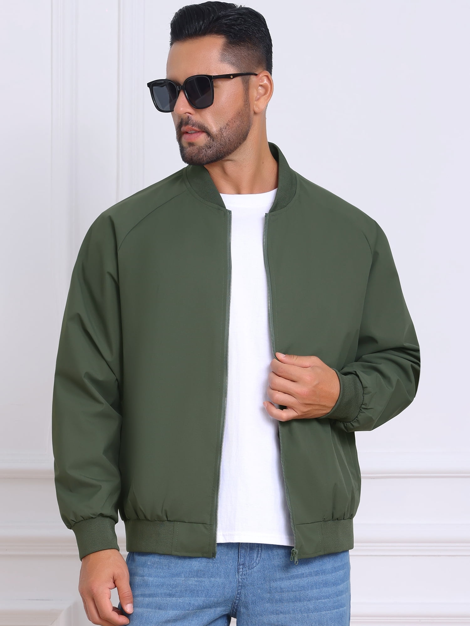 DARING DIVA Casual Stylish Lightweight Full Zip Up Bomber Jacket L Green