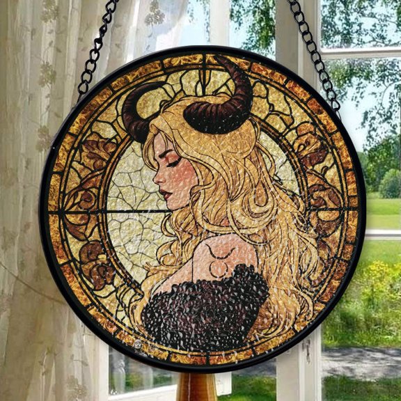 Taurus Sun Catcher Zodiac Stained Glass LightCatcher Taurus Gift Window Hanging, Stained Glass Ornament 2025, Holiday Decoration, Seasonal Keepsake Gift, Unique Collectible,