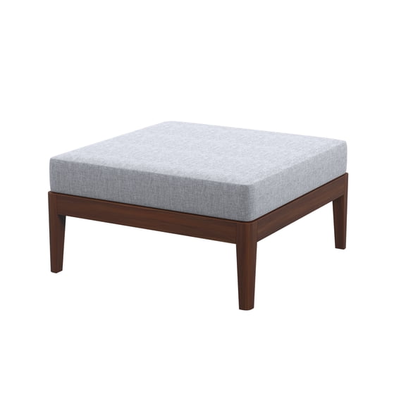 Linon Sorell Acacia Outdoor Ottoman with Cushion Top, Walnut/Gray