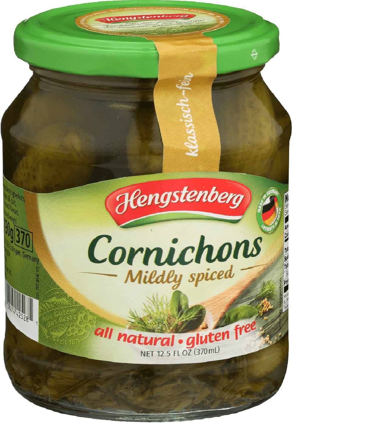Hengstenberg Cornichons Mildy Spiced Pickles, 12.5 OZ (Pack of 12
