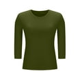thumbnail image 5 of gbyLJF Womens Crewneck T-shirts with Pads Solid Color 3/4 Sleeve Shirts Round Neck Pullover Tops Pajamas for Women, 5 of 8