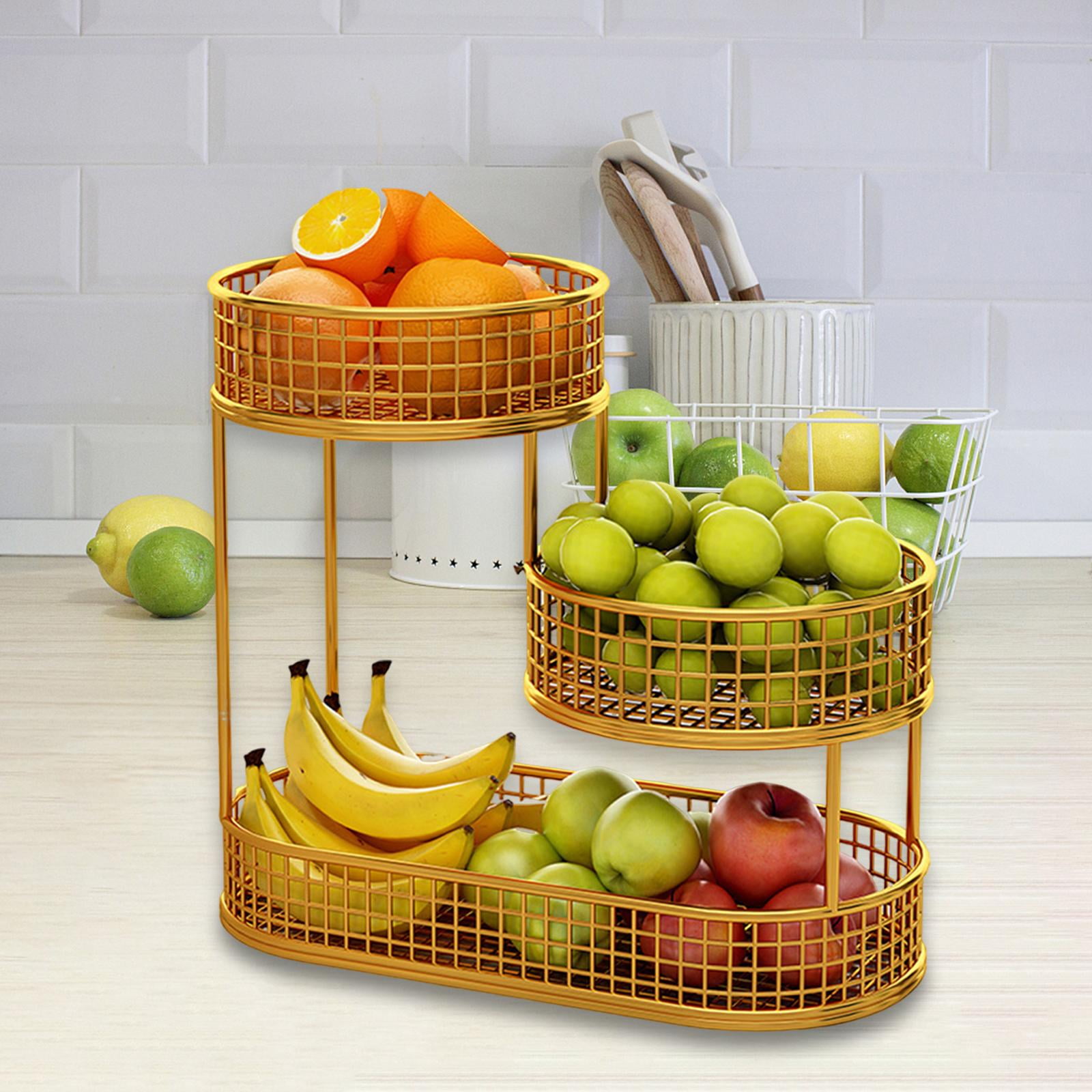 Baoblaze Metal Fruit Basket Serving Stand Wrought Iron Fruit Stand Large Capacity Counter Space Saver Fruits Stand Holder Serving Bowl gold