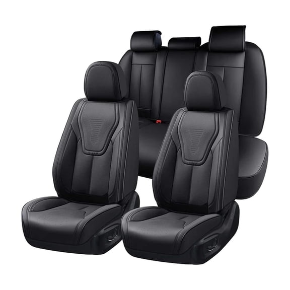 FLORICH Full Set Car Seat Covers, Luxury Faux Leather Seat Protectors, Automotive Seat Cushions Universal Fit for Most 5 Seats Vehicles, Black