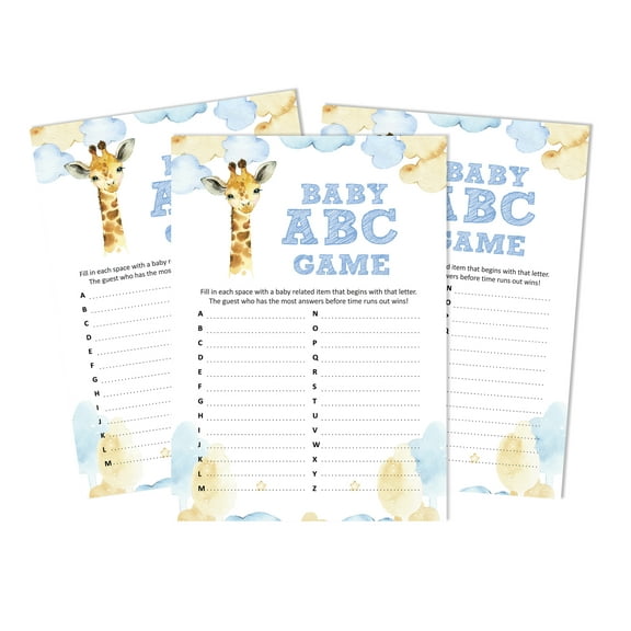 Inkdotpot Baby Shower Game Set Of 50 BabyAlphabetABCGame Giraffe Jungle Animals Party Supplies