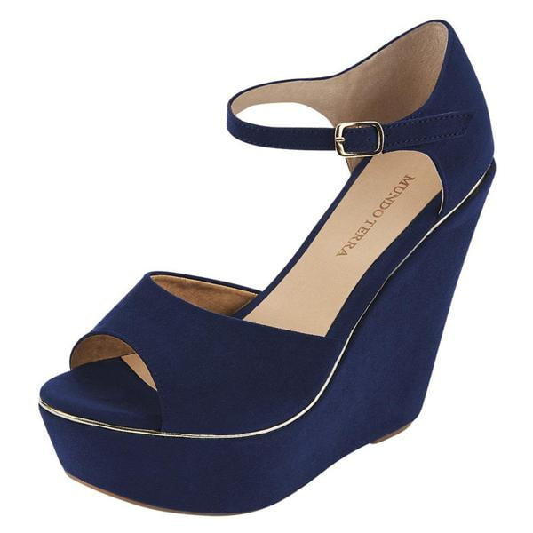 SANDALIA DE PLATAFORMA COLOR AZUL MARINO DE GAMUZA Mundo Terra