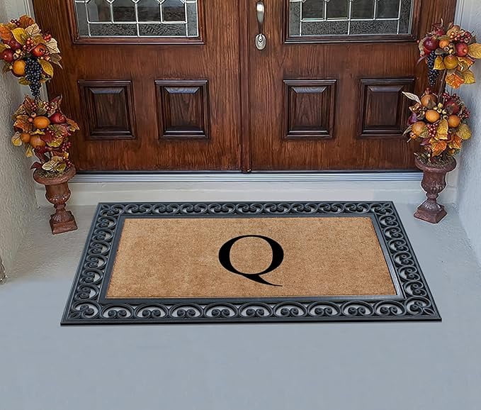 A1HC 30"x48" Natural Coir & Rubber Paisley Monogrammed Door Mat, Heavy-Duty, Low-Profile, Anti-Shed Outdoor Entrance Mat