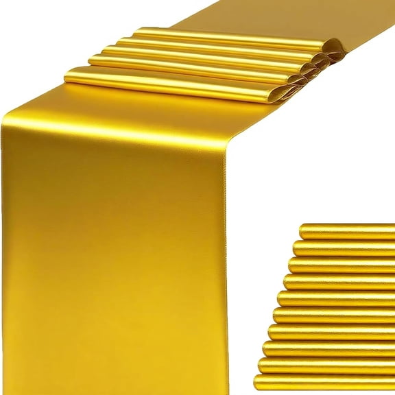 Gold Table Runners 10 Pack - Satin Table Runner 12 x 108 Inches Long for Wedding Parties Birthday Meeting Events Decorations
