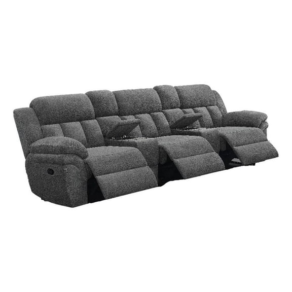 Benjara Jak Manual Recliner Sofa w/ 2 Consoles - Charcoal Gray