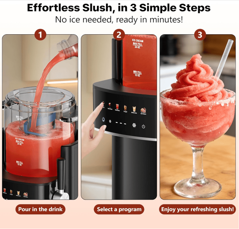LWQ Slushie Machine, Ice Cream Maker, Slushy Machine for Home and Families, No ice needed with Rapid Chill & Temperature Control, Multi-function for Margarita, Frappé, Easy to Clean (Black)