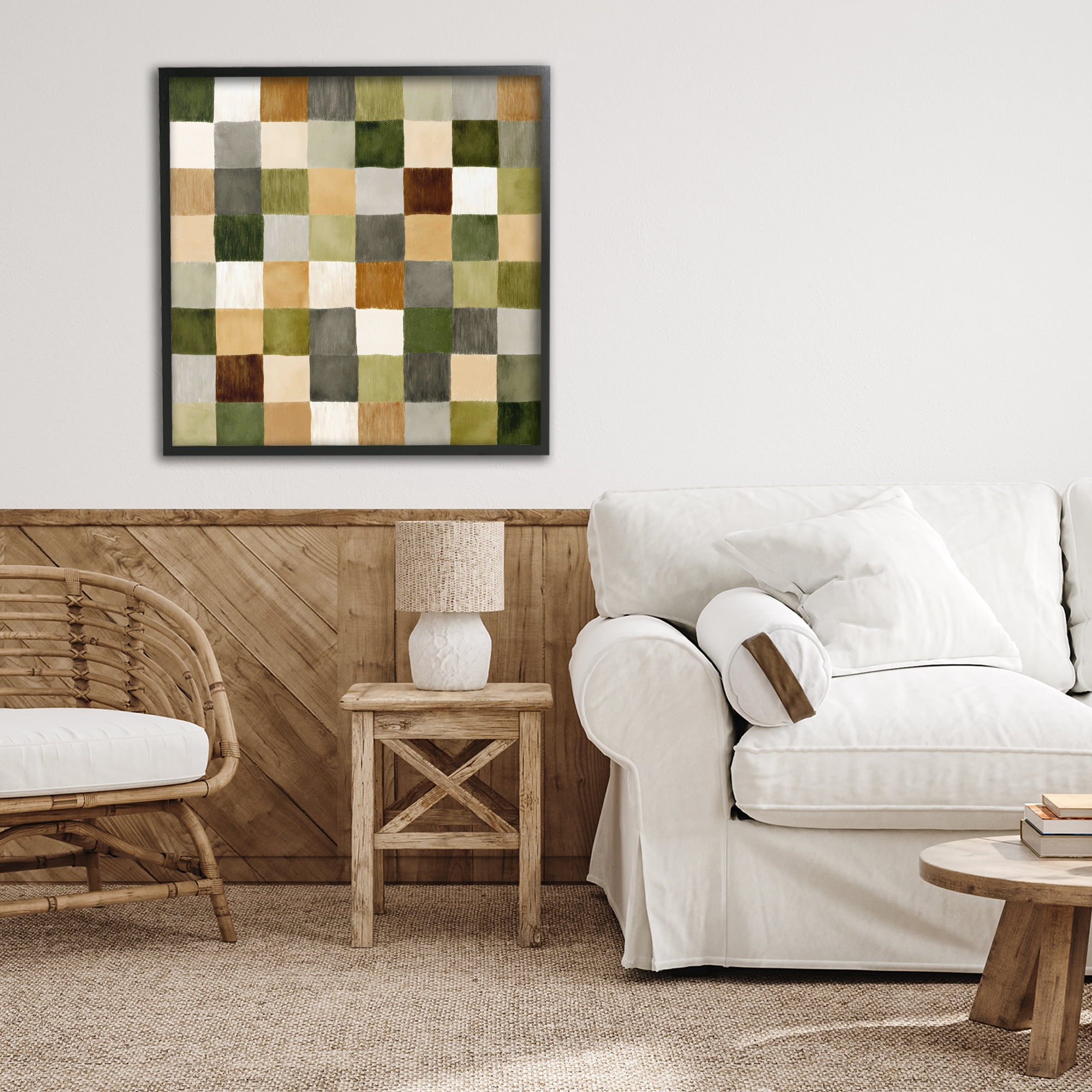 Stupell Industries Checkered Earth Tones Black Framed Giclee Art, design by Petal Prints Design