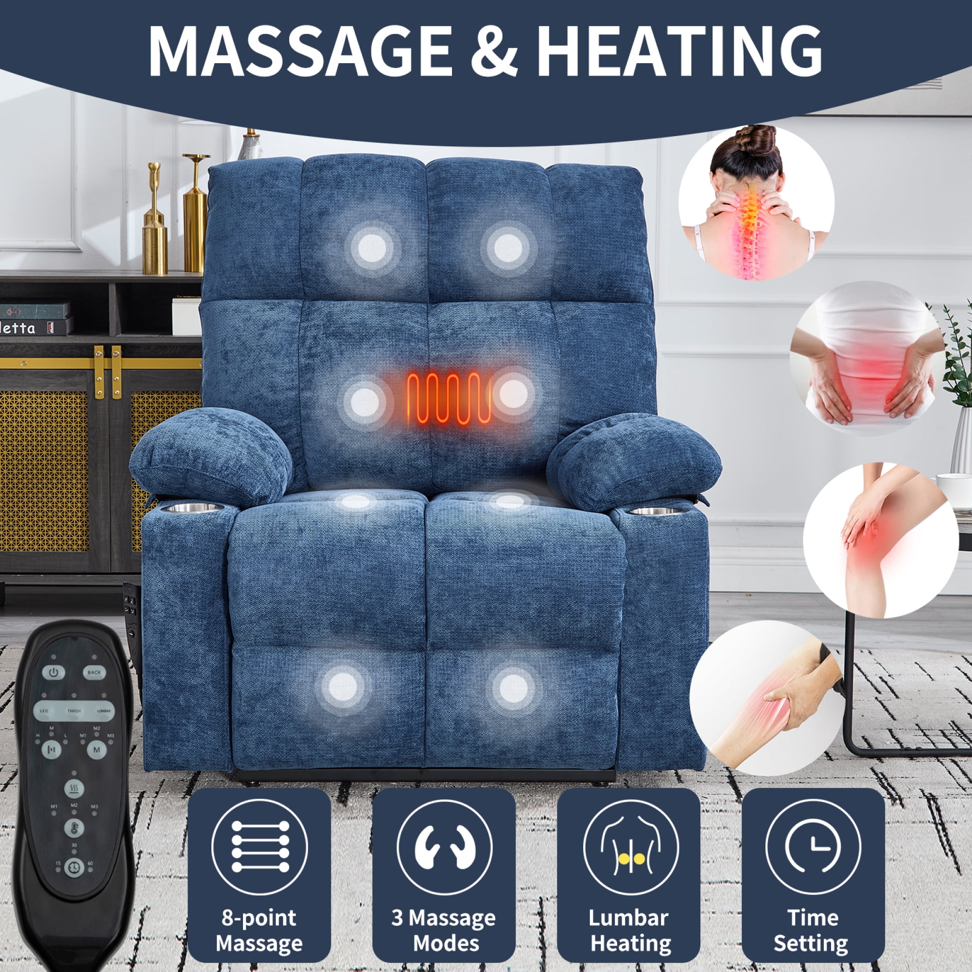 Leumius Power Lift Recliner Chair for Elderly,Heavy Duty Recliner with 8-Point Vibration Massage and Lumbar Heating,Infinite Position,Up to 350 LBS,Blue