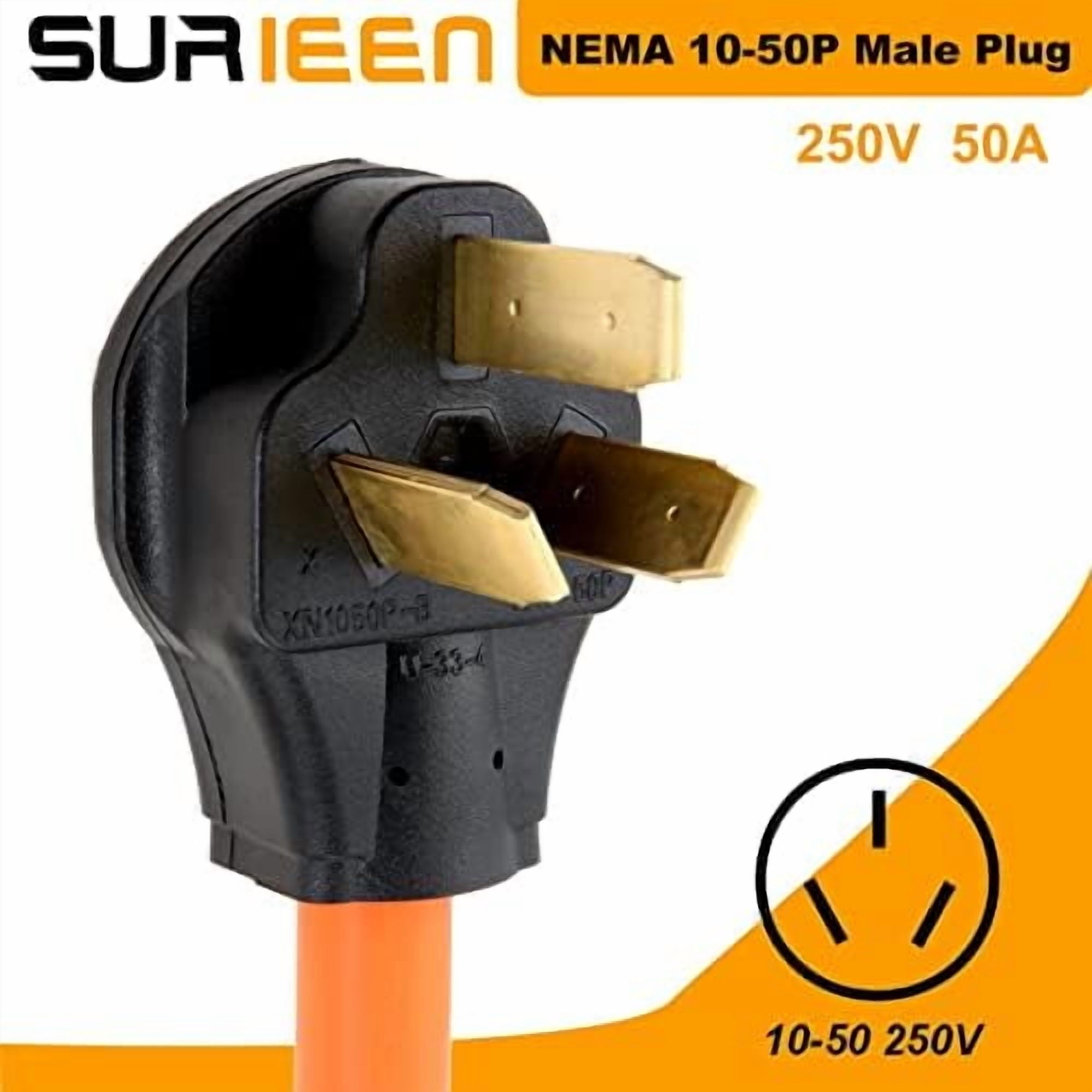 NEMA 10-50P Male to 10-30R Female Dryer Adapter Plug, 1.5FT 3 Prong to 3 Prong Dryer Adapter Cord, 50 Amp Male Plug to 30 Amp Socket STW 10/3 AWG, 250V
