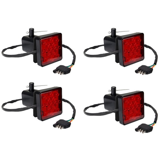 4X Red 15 LED 2 Inch Trailer Truck Hitch Tow Haul Receiver Cover Brake Light with Pin 12V