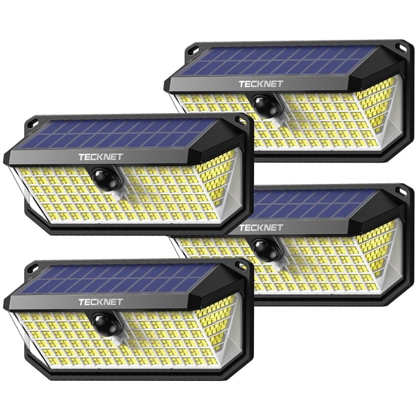 Luces solares con sensor de movimiento TECKNET, 416 LED, impermeables, paquete de 4