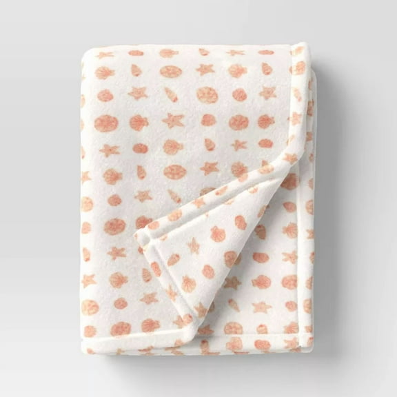 Printed Seashells Coral Plush Throw Blanket