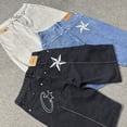thumbnail image 2 of Corteiz Alcatraz jeans estrella chaqueta bordada high street retro pantalones cortos desgastados pantalones cinco cuartos de moda, 2 of 5