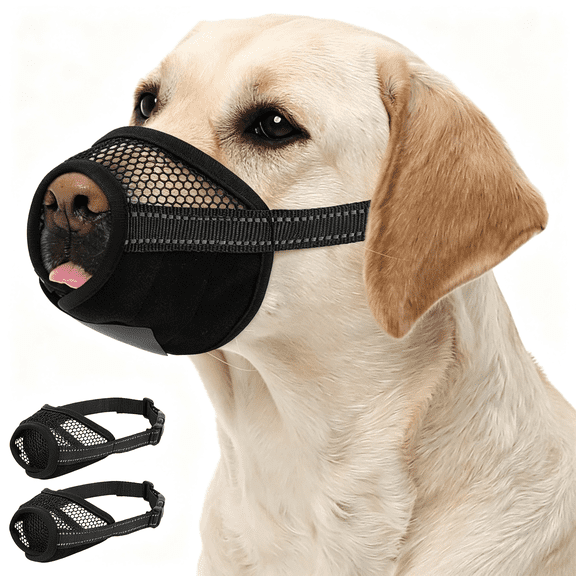 GASTROPOD 2 Pack Dog Muzzle,Soft Dog Muzzle for Large Sized Dogs Anti Biting Barking Chewing Grooming,Air Mesh Breathable Dogs Mouth Guard Drinkable Adjustable Pet Muzzles,Black L