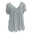 thumbnail image 1 of Babysbule Hauts pour Femmes Liquidation Grande Taille Manches Courtes Col en V Blouse Imprimée Chandail Hauts Chemise, 1 of 4
